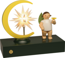 5226/651/2025, Engel met maansikkel en Herrnhuter® Miniatuur ster, elektrisch verlicht