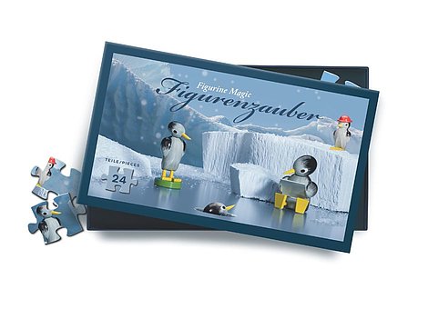 Schachtel vom Puzzle mit Märchenmotiv "Pinguine"