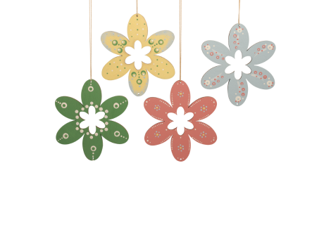 4 bunte hängende Holzblumen