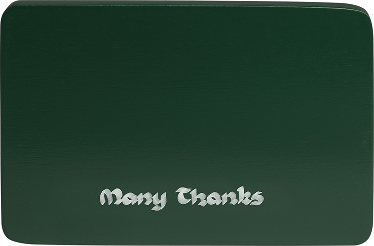Sokkelplaat met persoonlijke boodschap, groen, "Many Thanks" ("Hartelijk dank")