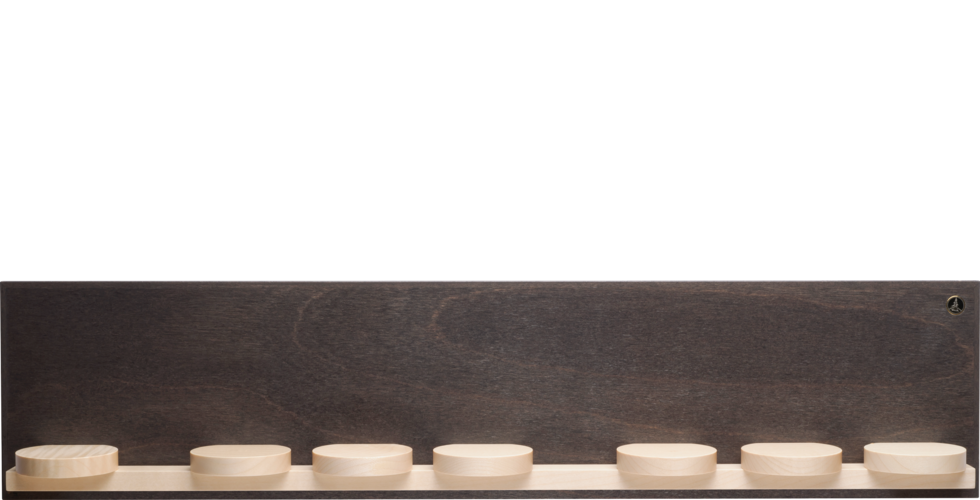 Wandplank met zeven verschuifbare plaatjes, klein, donker 