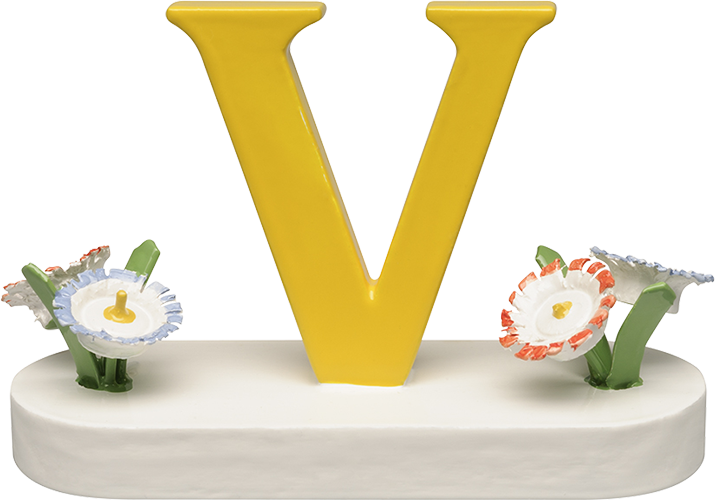 Letter V, met bloem