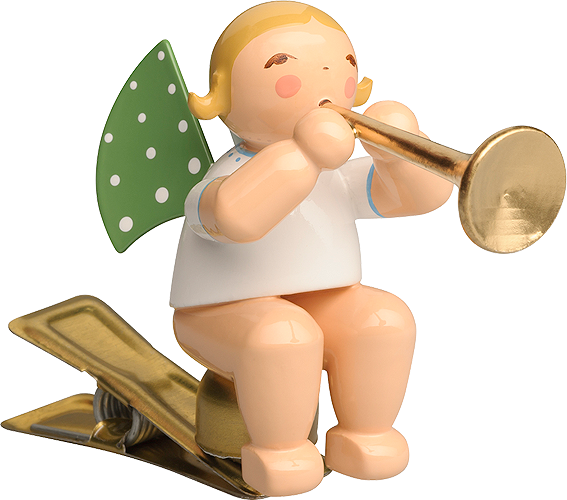Engel met fanfare, op een klem