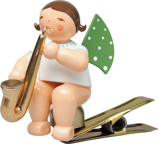 Engel met saxofoon, op een klem