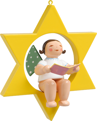 Engel met liedboek, zittend in een ster